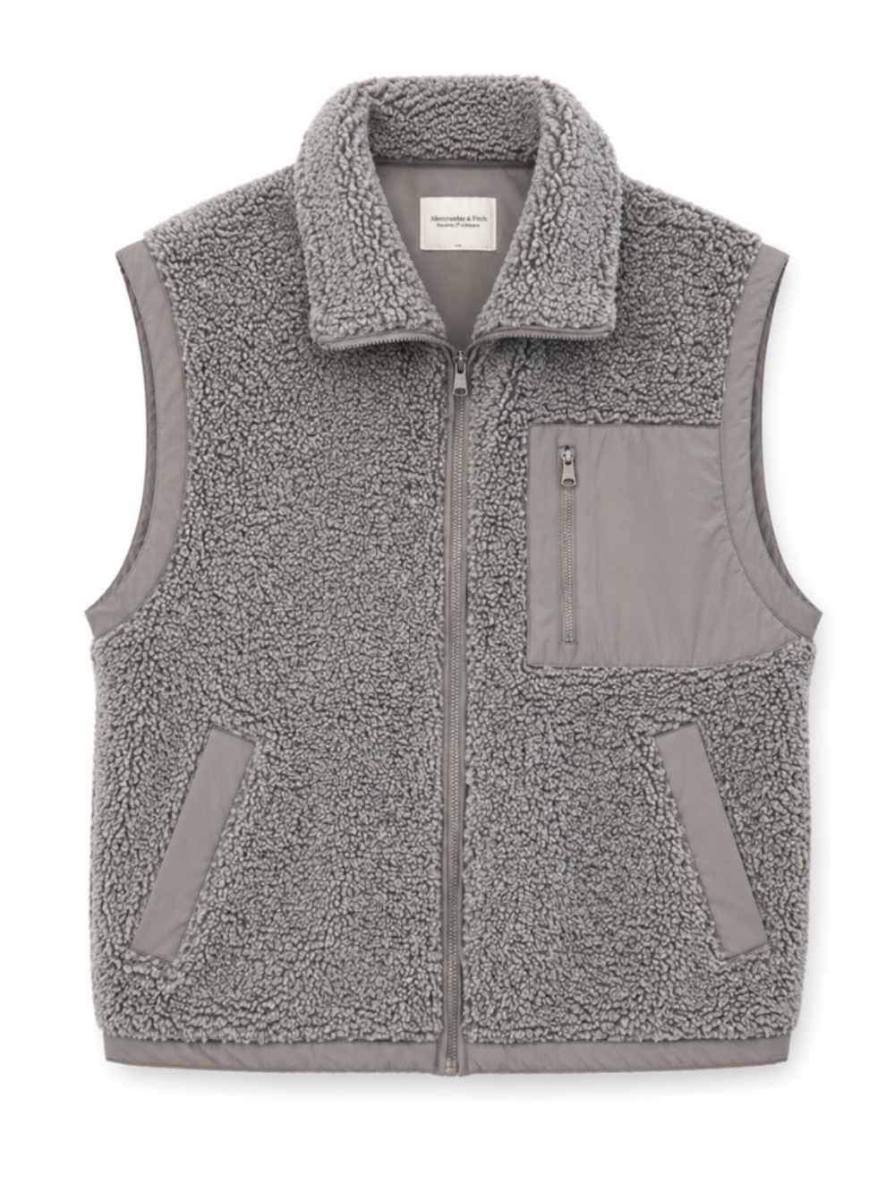 Abercrombie & Fitch Gray Sherpa Vest w Toggle Cinched Bottom – Size Large EUC
